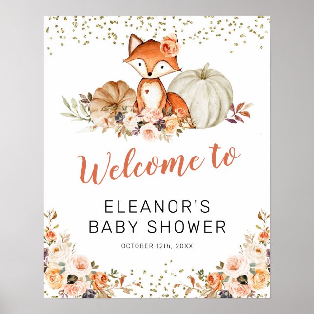 Fox Oh Girl Fall Pumpkin Baby Dusche Begrüßungszei Poster (Vorne)