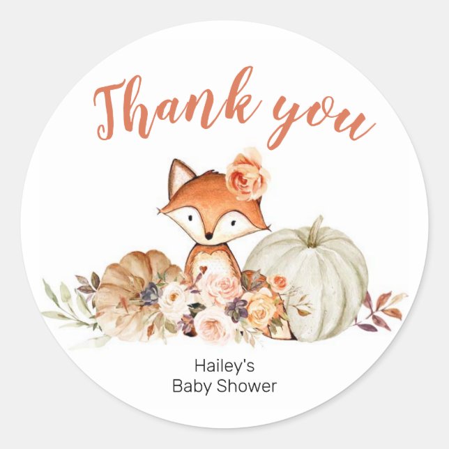 Fox Oh Girl Fall Pumpkin Baby Dusche Danke Runder Aufkleber (Vorderseite)