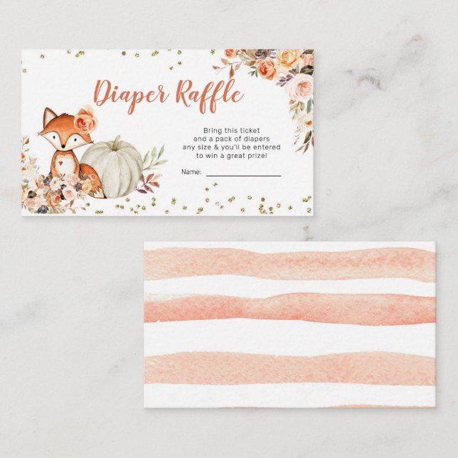 Fox Oh Girl Fall Pumpkin Baby Dusche Windel Raffel Begleitkarte (Vorne/Hinten)