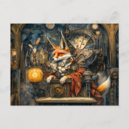 Fox on a Steampunk Pulpit in mystischer Szene Postkarte
