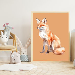 Fox on Blassorange Kinderzimmer Art Poster