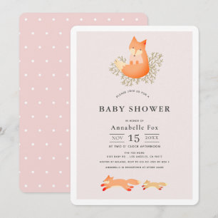 Fox on Branch Pink Girl Baby Dusche Einladung