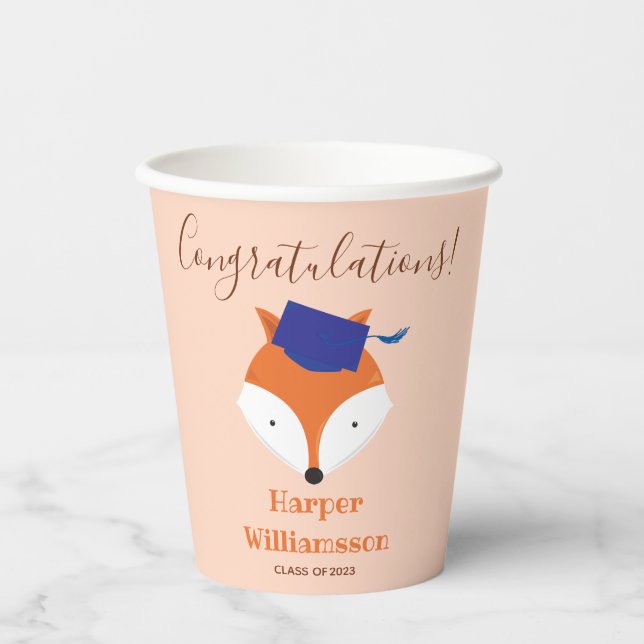 Fox Orange Blue Kid Abschluss Pappbecher (Vorderseite)