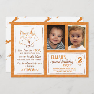 Fox Orange White 2. Geburtstag Foto Einladung