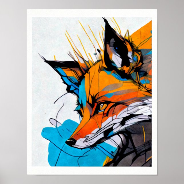 Fox-orangefarbene, lebendige Farben formen Linien Poster (Vorne)
