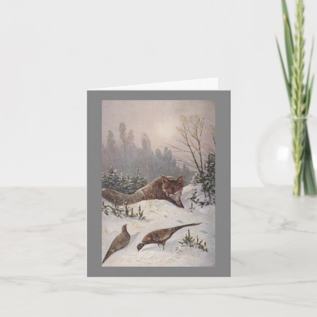 FOX & PHEASANTS ~ MUTED WINTER DAY ~ NOTE CARD KARTE (Vorderseite)