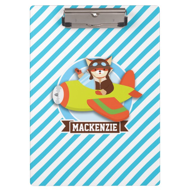 Fox-Pilot im Flugzeug von grün und orange; blaue S Klemmbrett (Vorderseite)