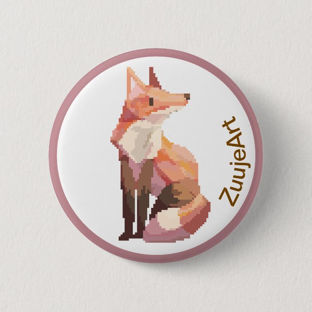Fox, Pixelart, Pixel Art Button (Vorderseite)