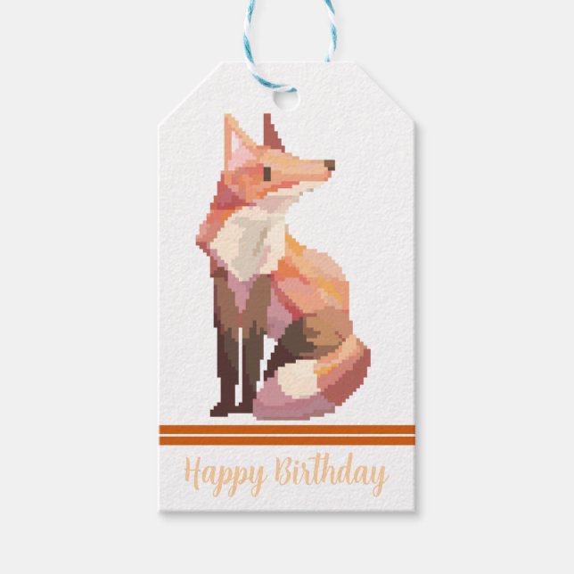 Fox Pixelart, Pixel Art, happy birthday Geschenkanhänger (Vorderseite)