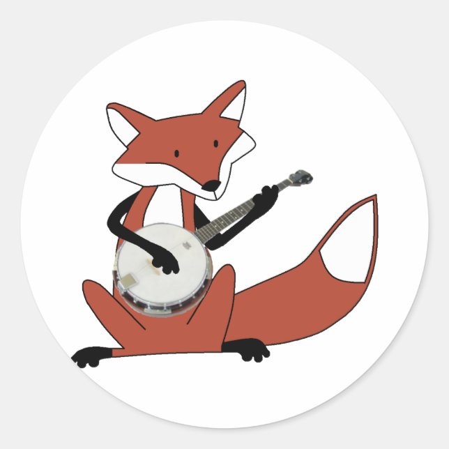 Fox Playing Banjo Runder Aufkleber (Vorderseite)