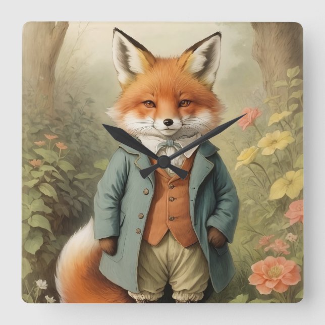 Fox Quadratische Wanduhr (Vorderseite)