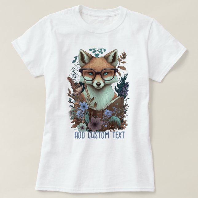 Fox Reading Book, Wildblume, Fox Lover T-Shirt (Design vorne)