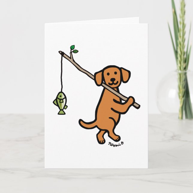 Fox Red Labrador Fishing Cartoon Karte (Vorderseite)