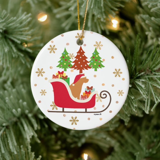 Fox Red Labrador Silhouette Christmas Sleigh Keramik Ornament (Baum)