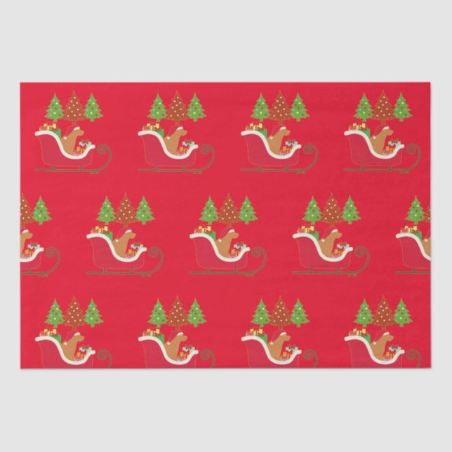 Fox Red Labrador Silhouette Christmas Sleigh Red Seidenpapier (Vorderseite)