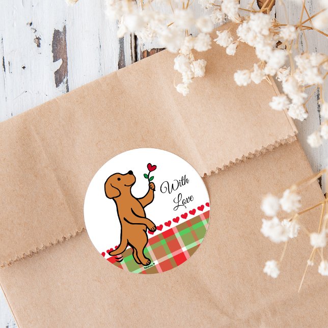 Fox Red Labrador Tiny Heart Blume Valentine Runder Aufkleber (Fox Red Labrador Tiny Heart Flower Valentine Stickers for Labrador Owners.  Sweet Cartoon design.)