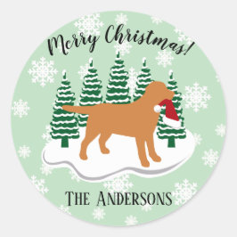 Fox Red Labrador Weihnachten Evergreen Snowflakes Runder Aufkleber