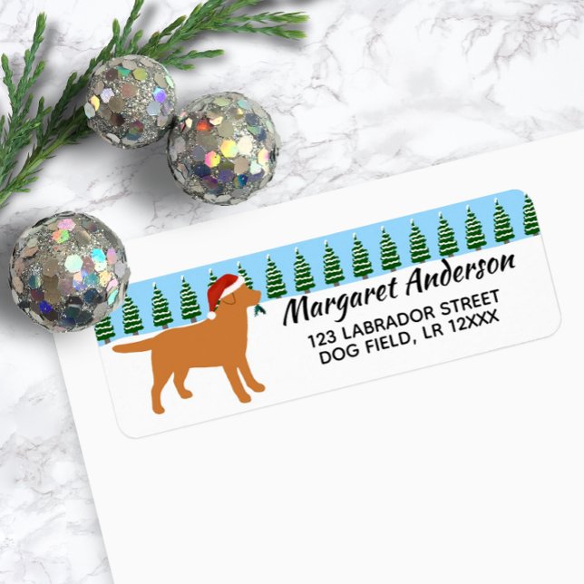 Fox Red Labrador Weihnachtsfeier Rücksendeadresse (Fox Red Labrador Christmas Santa Design Return Address Label for Labrador Owners.)
