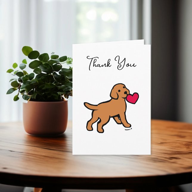 Fox Red Labrador Welpe mit Herz Dankeskarte (Fox Red Labrador Puppy with a Heart Design Thank You Cards for Labrador Owners. Cute Cartoon art.)