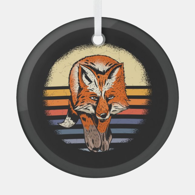 Fox Retro Vintag Ornament Aus Glas (Vorderseite)