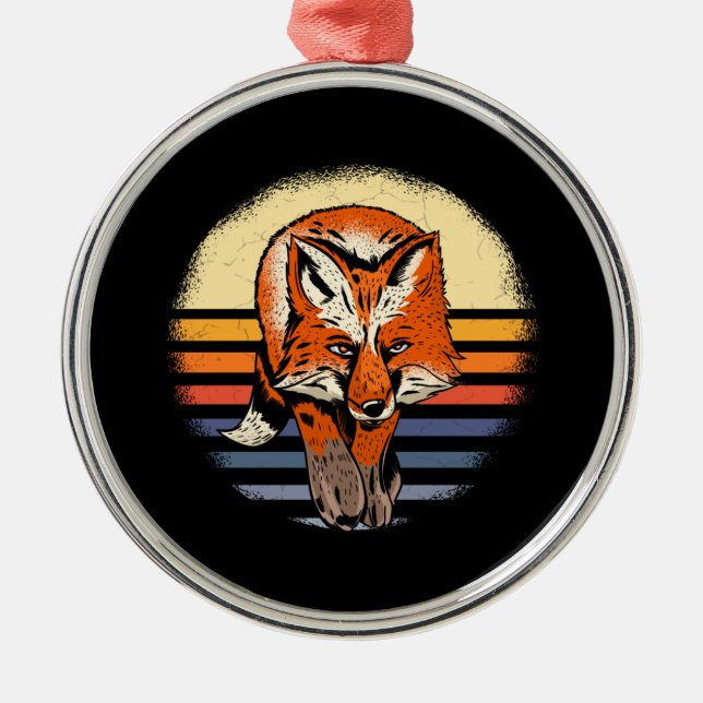 Fox Retro Vintag Ornament Aus Metall (Vorne)