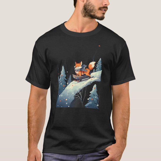 Fox Riding Sled Sledge Sleighing Snow Sledging Win T-Shirt (Vorderseite)