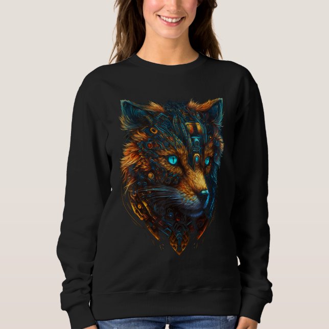 Fox Robot Blue Eyes Animal Art Fantasy Sweatshirt (Vorderseite)