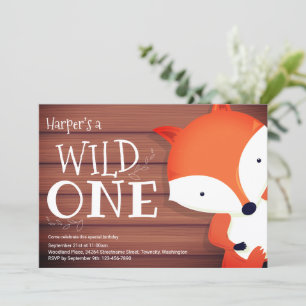 Fox Rustic Wood Wild ein erster Geburtstag Einladung