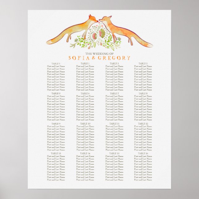 Fox Rustic Woodland Hochzeitstabelle Poster (Vorne)