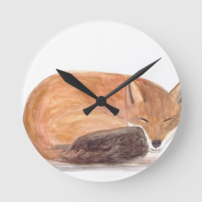 Fox schlafend Aquarell Runde Wanduhr (Vorderseite)