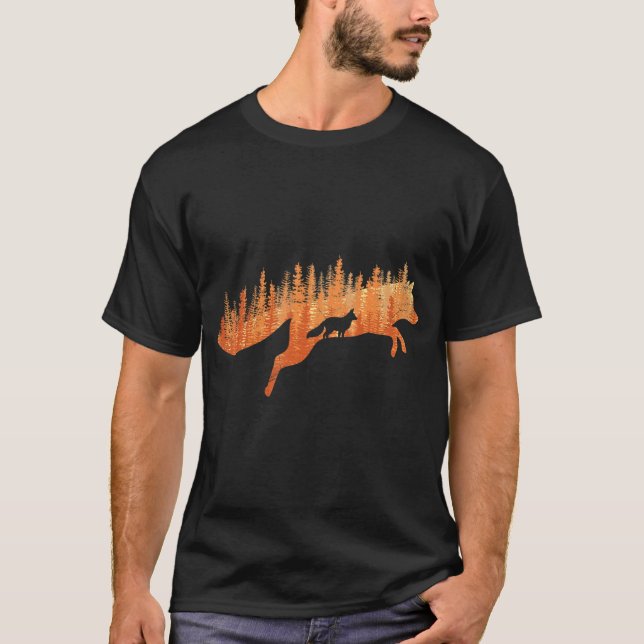 Fox Silhouette Fuchs Wald Jäger T-Shirt (Vorderseite)