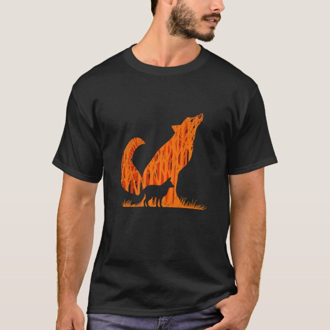 Fox Silhouette Fuchs Wald Jäger T-Shirt (Vorderseite)