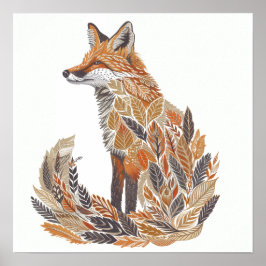 Fox-Silhouette mit detaillierten Leaf-Mustern Poster