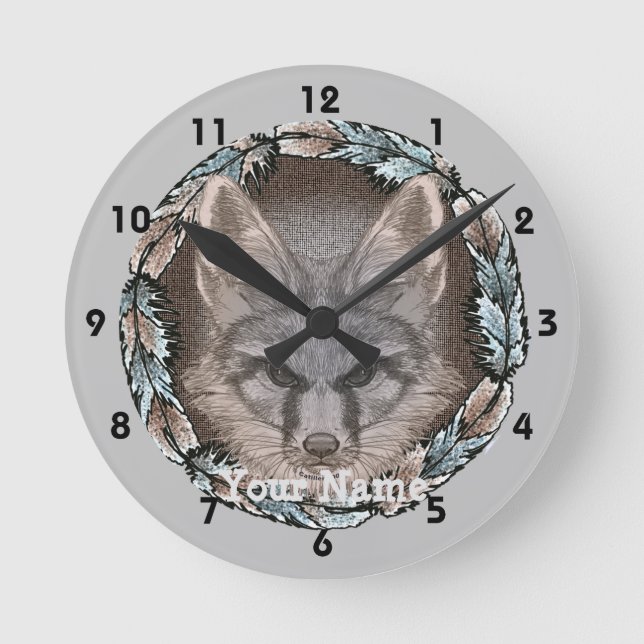 Fox Sketch Clock Runde Wanduhr (Vorderseite)