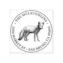 Fox Sketch | Runder Familienname und Rücksendeadre Gummistempel