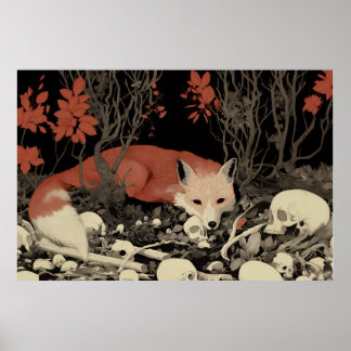 Fox Skull Art Print, Illustration Surreal Wildlife Poster