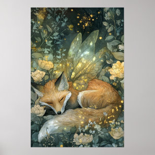 Fox Sleeping verzauberter Smaragdwald Poster