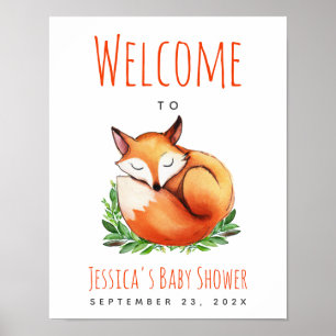 Fox Sleeping Woodland Baby Dusche Begrüßungszeiche Poster