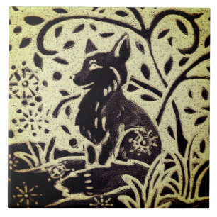 Fox Snow Gray Green Stoneware Winter Woodland Art Fliese