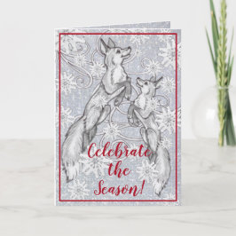 Fox Snowflake Silver Glitzer Feiertagskarte