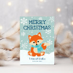Fox Snowflakes Woodland Weihnachten<br><div class="desc">Die Weihnachtskarte zum Thema Waldtiere zeigt einen niedlichen Fuchs in einem Winterschal,  der im Schnee sitzt,  mit einem Hintergrund von Schneeflocken. Sie können sowohl Grüße (hier mit "Frohe Weihnachten" und "Warmste Wünsche" gezeigt) als auch den Namen personalisieren. Original-Kunstwerk KL Stock.</div>