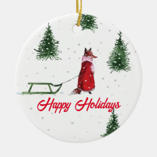 Fox stürzt durch die Schnee-Winter-Abbildung Keramik Ornament