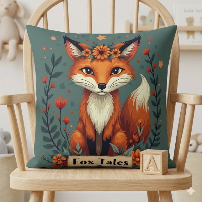 Fox Tales Boho Woodland Animal Kissen (Fox Tales Boho Woodland Animal Throw Pillow Mockup A)