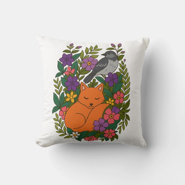 Fox, Taube und Blume Kissen (Vorderseite)