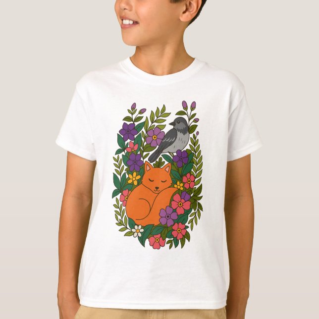 Fox, Taube und Blume T-Shirt (Vorderseite)