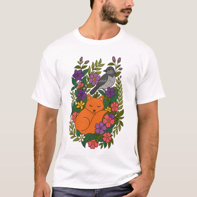Fox, Taube und Blume T-Shirt (Vorderseite)