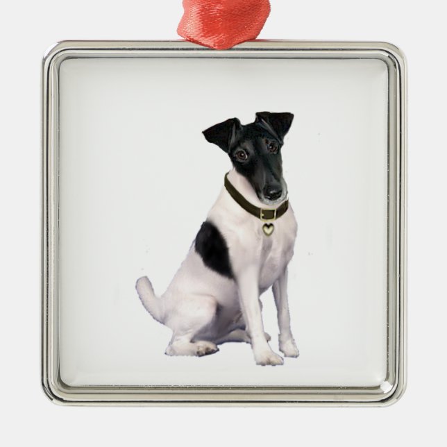 Fox Terrier (A) - glatt - schwarz-weiß Ornament Aus Metall (Vorne)