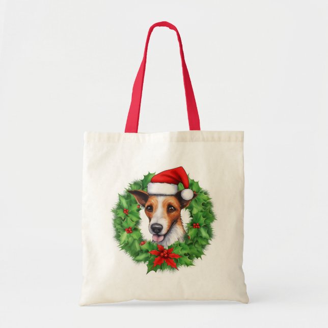 Fox Terrier Christmas Wreath Tote Bag Tragetasche (Vorne)
