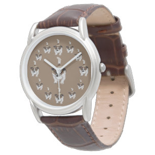 Fox Terrier Circular Pattern, Mens Brown Watch Armbanduhr