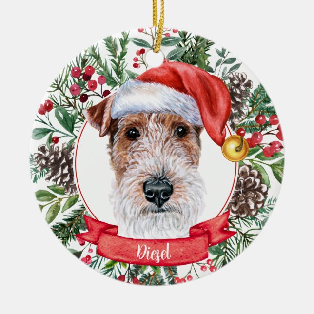Fox Terrier Custom Santa Dog Weihnachtsschmuck (Vorne)